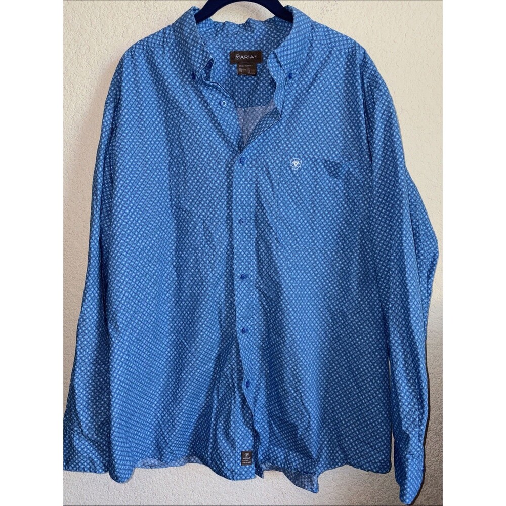 Ariat Shirt Western Blue Geometric Print Button Up Long Sleeve Cotton XL Diamond
